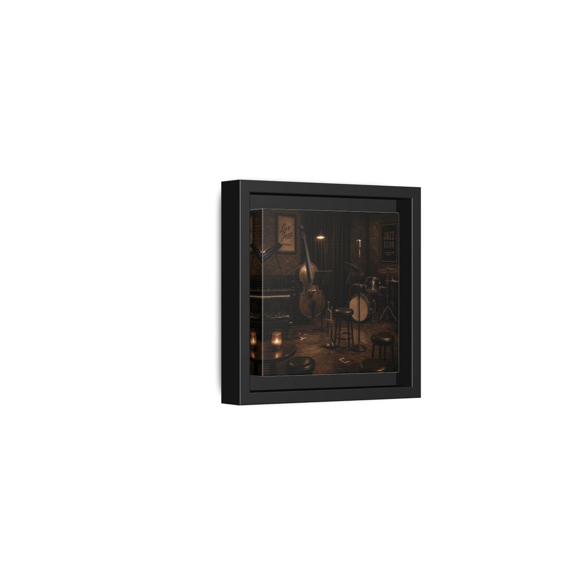 Side Mockup 24. Late Night Jazz Club shown as framed canvas print