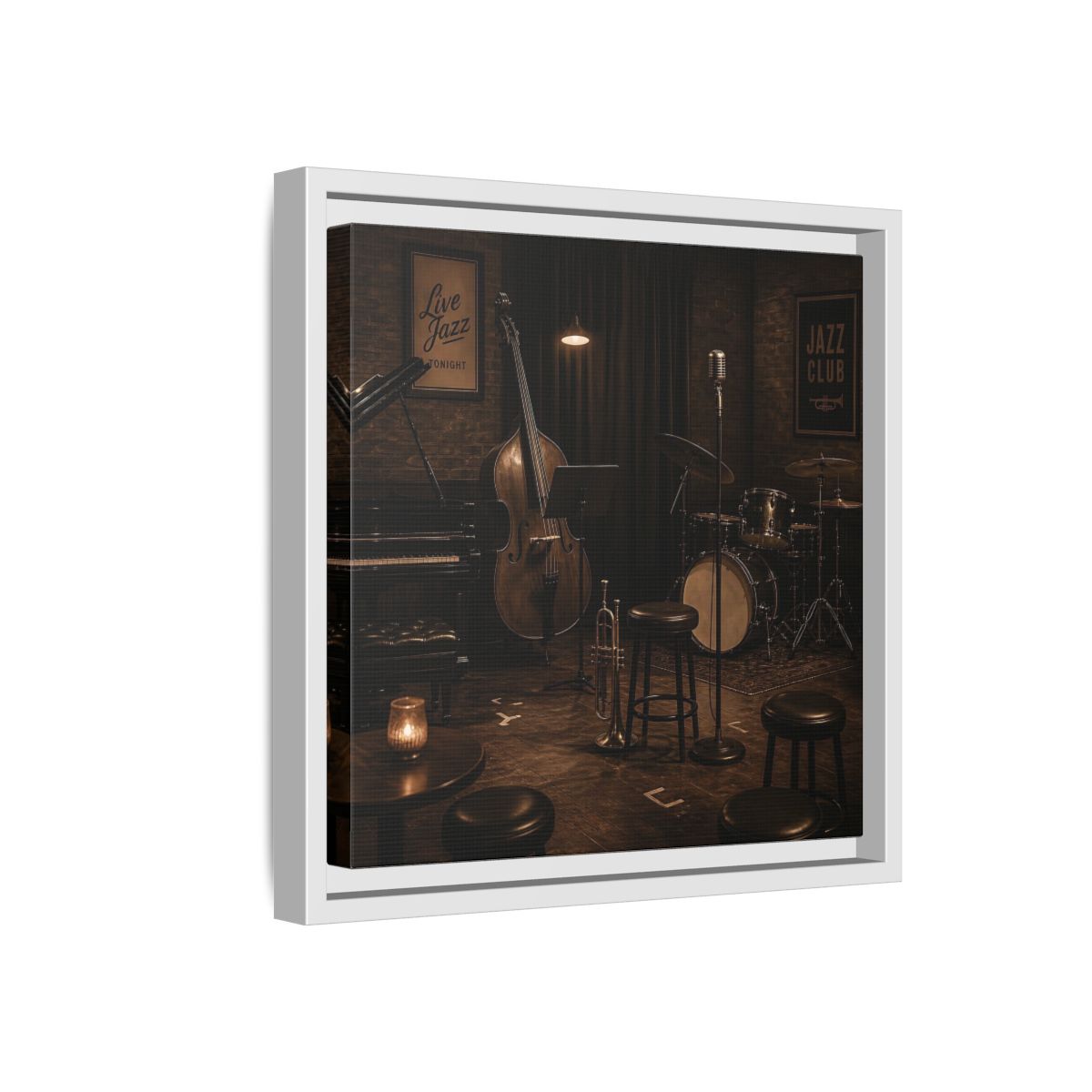 Side Mockup 16. Late Night Jazz Club shown as framed canvas print