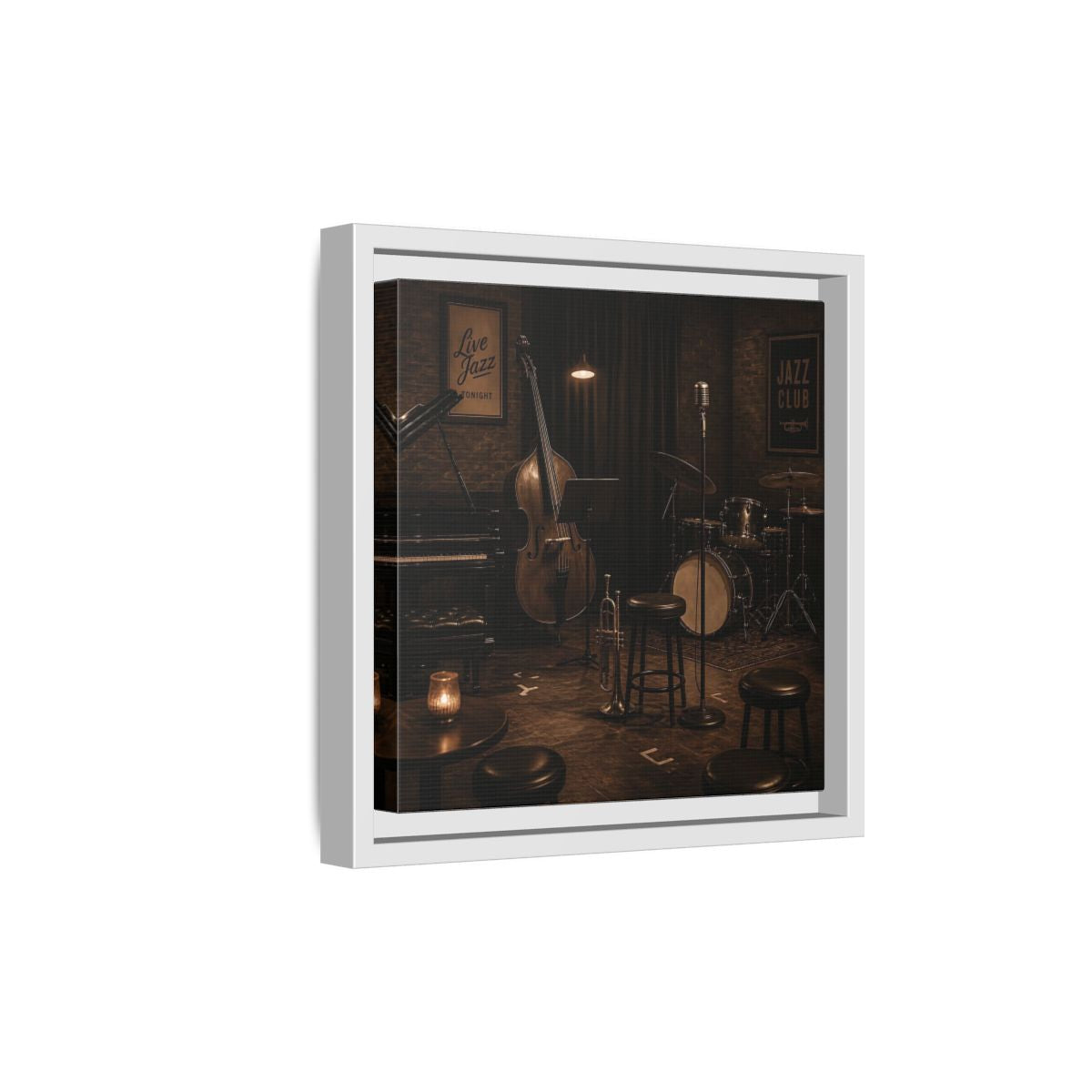 Side Mockup 19. Late Night Jazz Club shown as framed canvas print