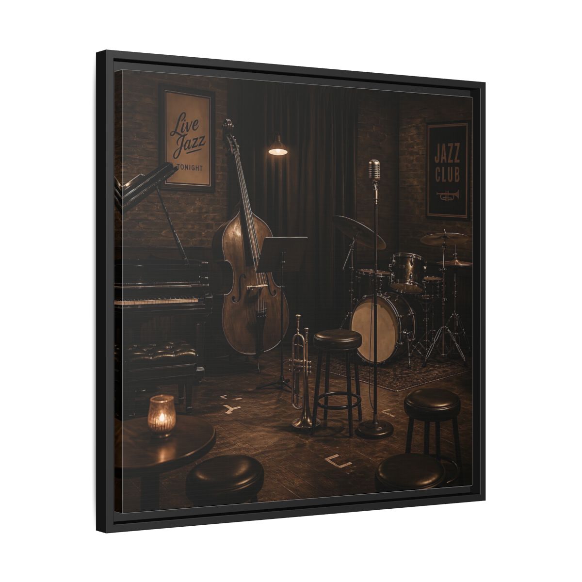 Side Mockup 31. Late Night Jazz Club shown as framed canvas print