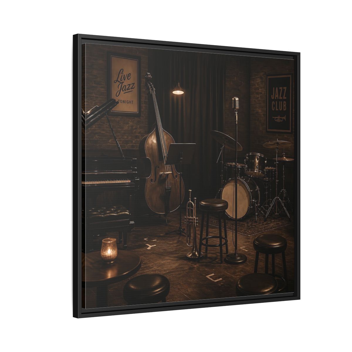 Side Mockup 9. Late Night Jazz Club shown as framed canvas print