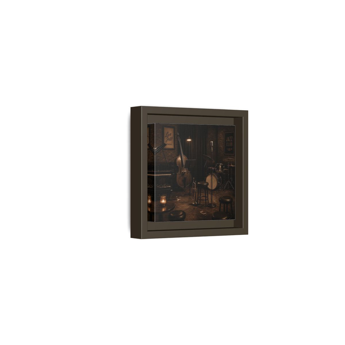 Side Mockup 23. Late Night Jazz Club shown as framed canvas print