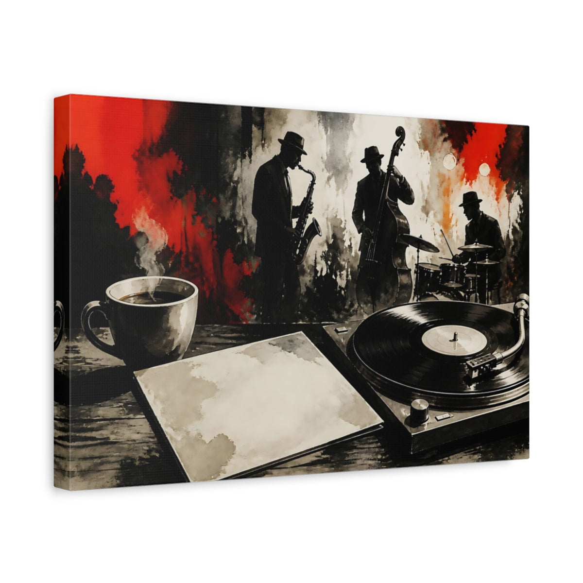 Side Mockup 4. Late Night Jazz Session shown as canvas print