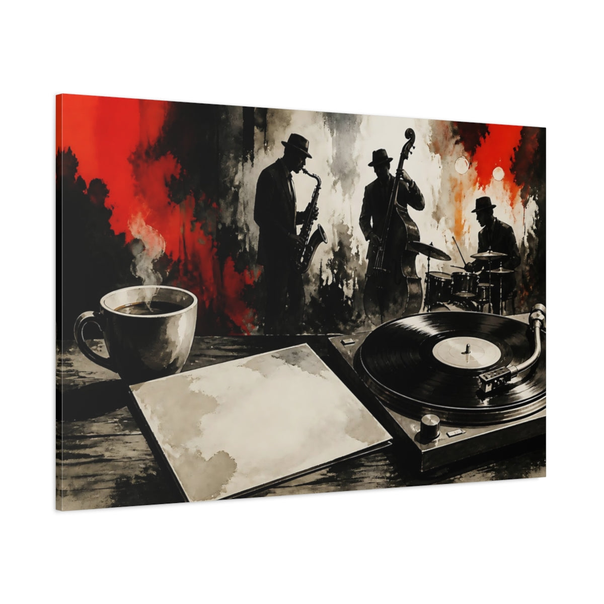 Side Mockup 1. Late Night Jazz Session shown as canvas print