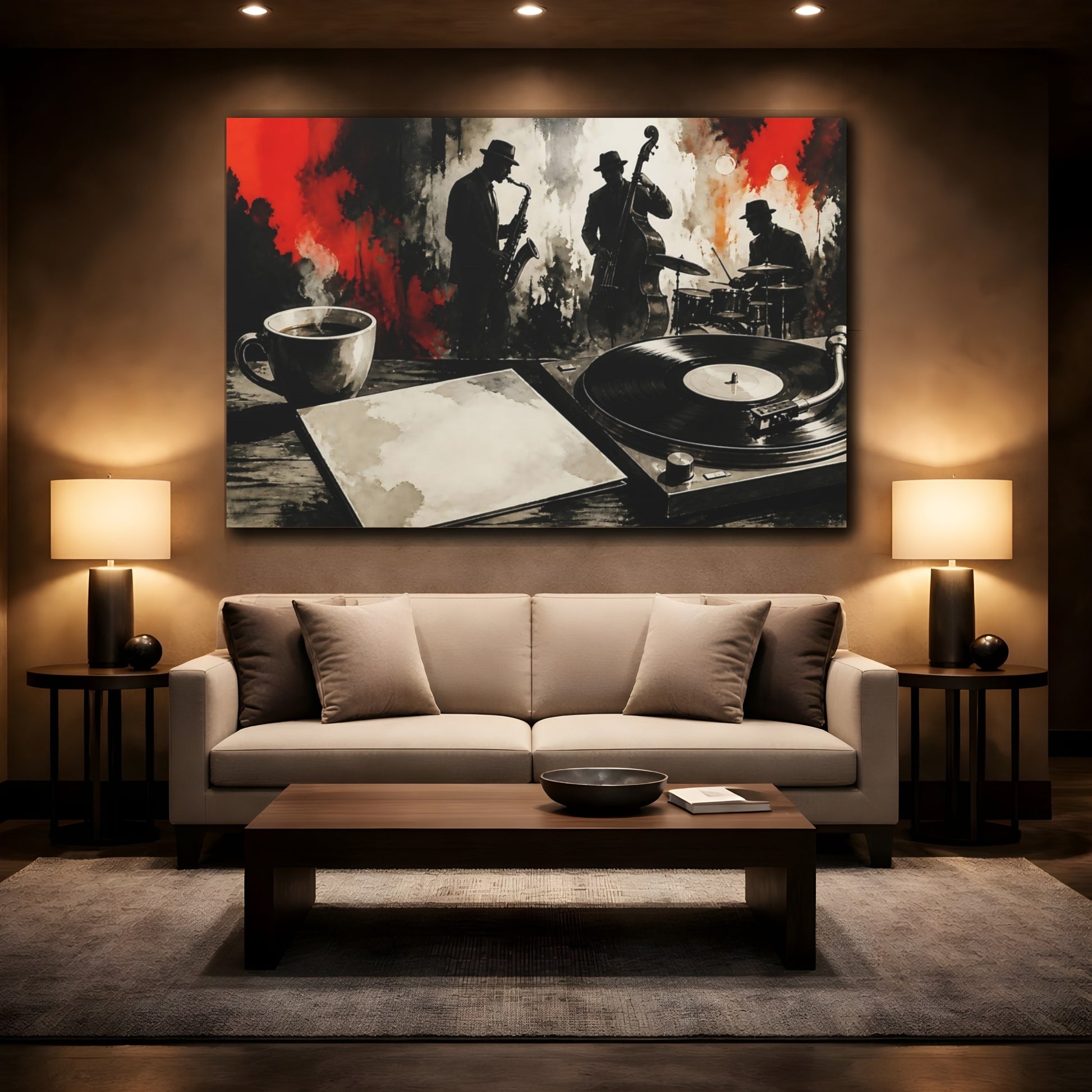 Mockup 2. Late Night Jazz Session shown as canvas print