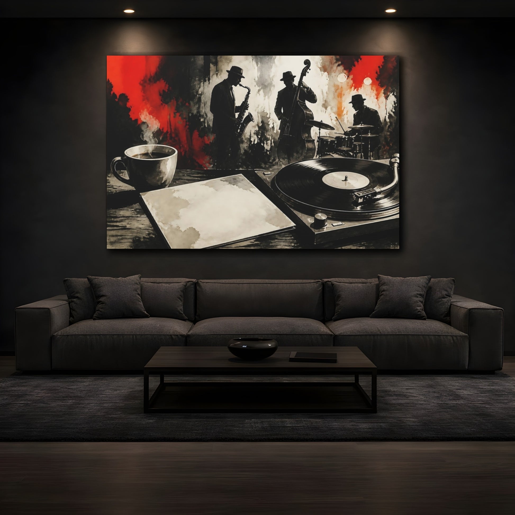 Mockup 3. Late Night Jazz Session shown as canvas print