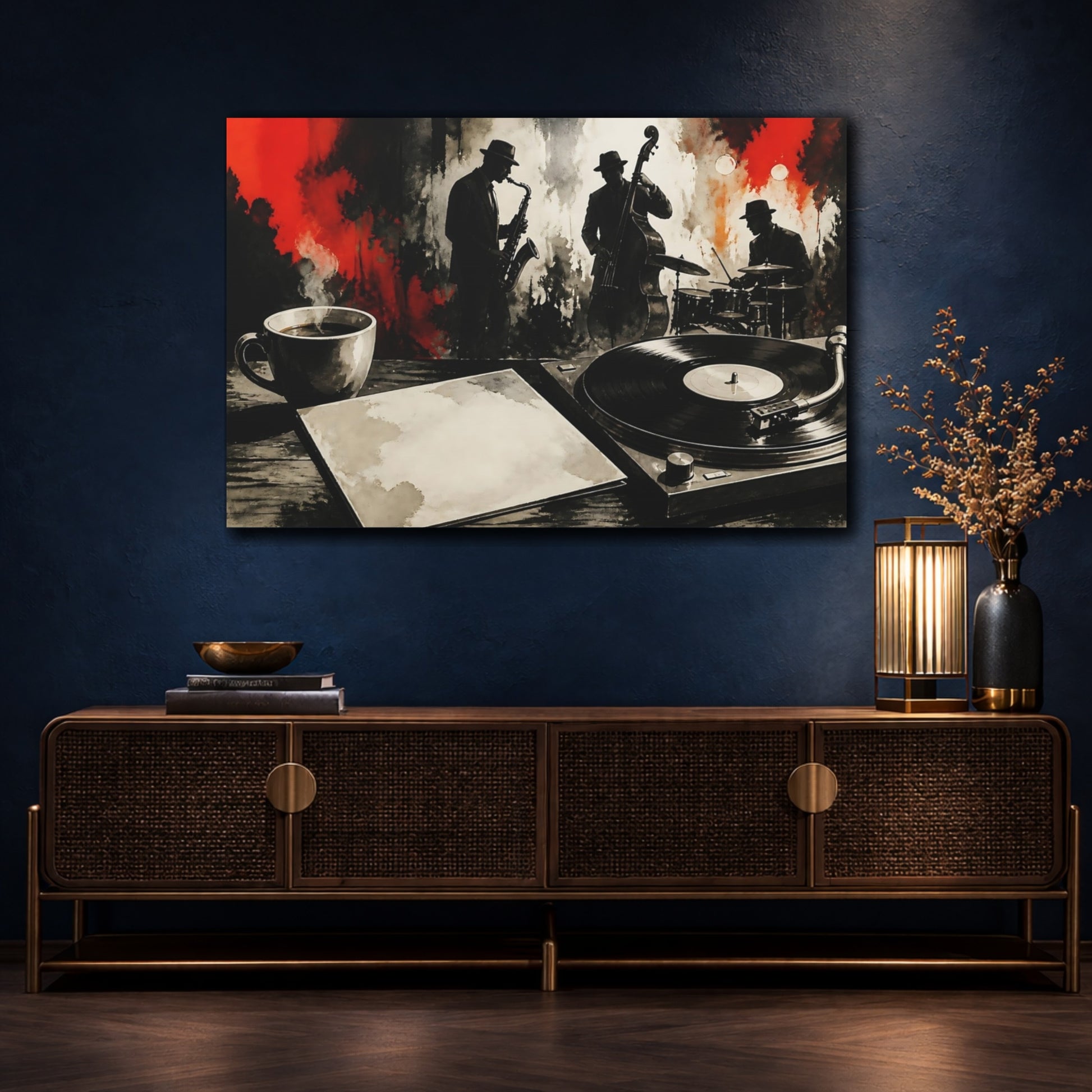 Mockup 4. Late Night Jazz Session shown as canvas print