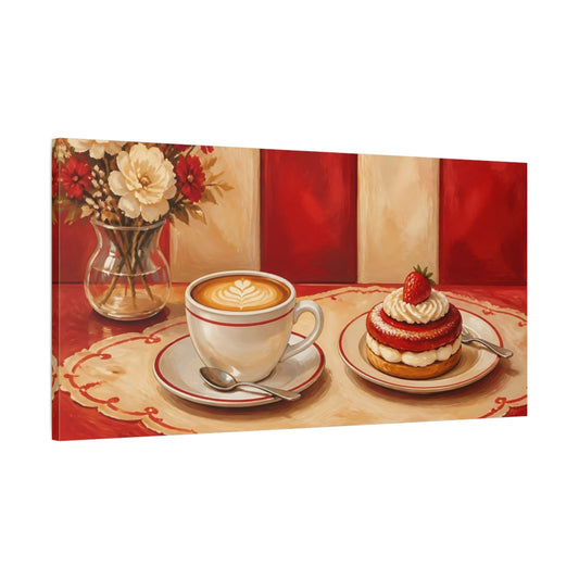Main Mockup. Latte And Strawberry Pastry shown as canvas print