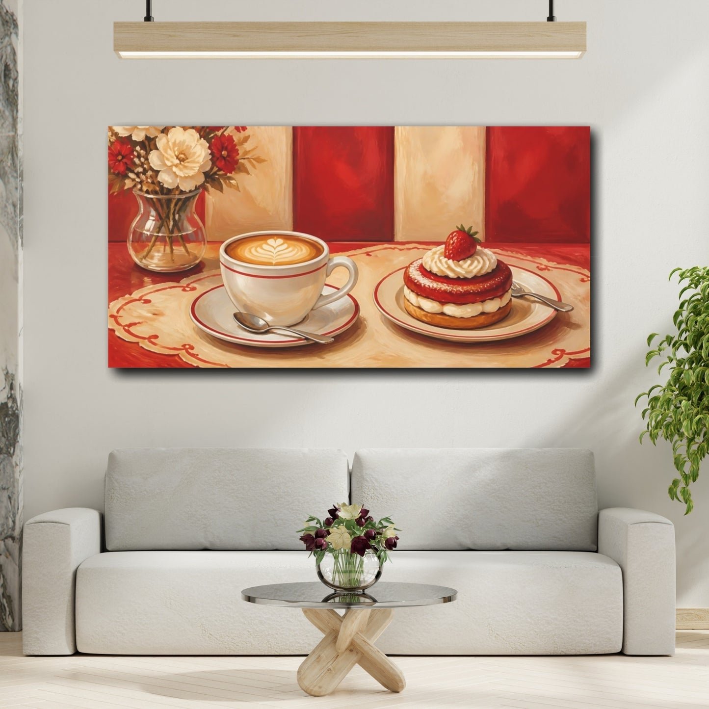 Mockup 2. Latte And Strawberry Pastry shown as canvas print