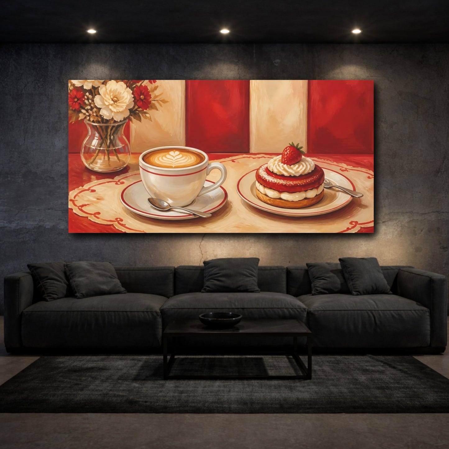 Mockup 3. Latte And Strawberry Pastry shown as canvas print