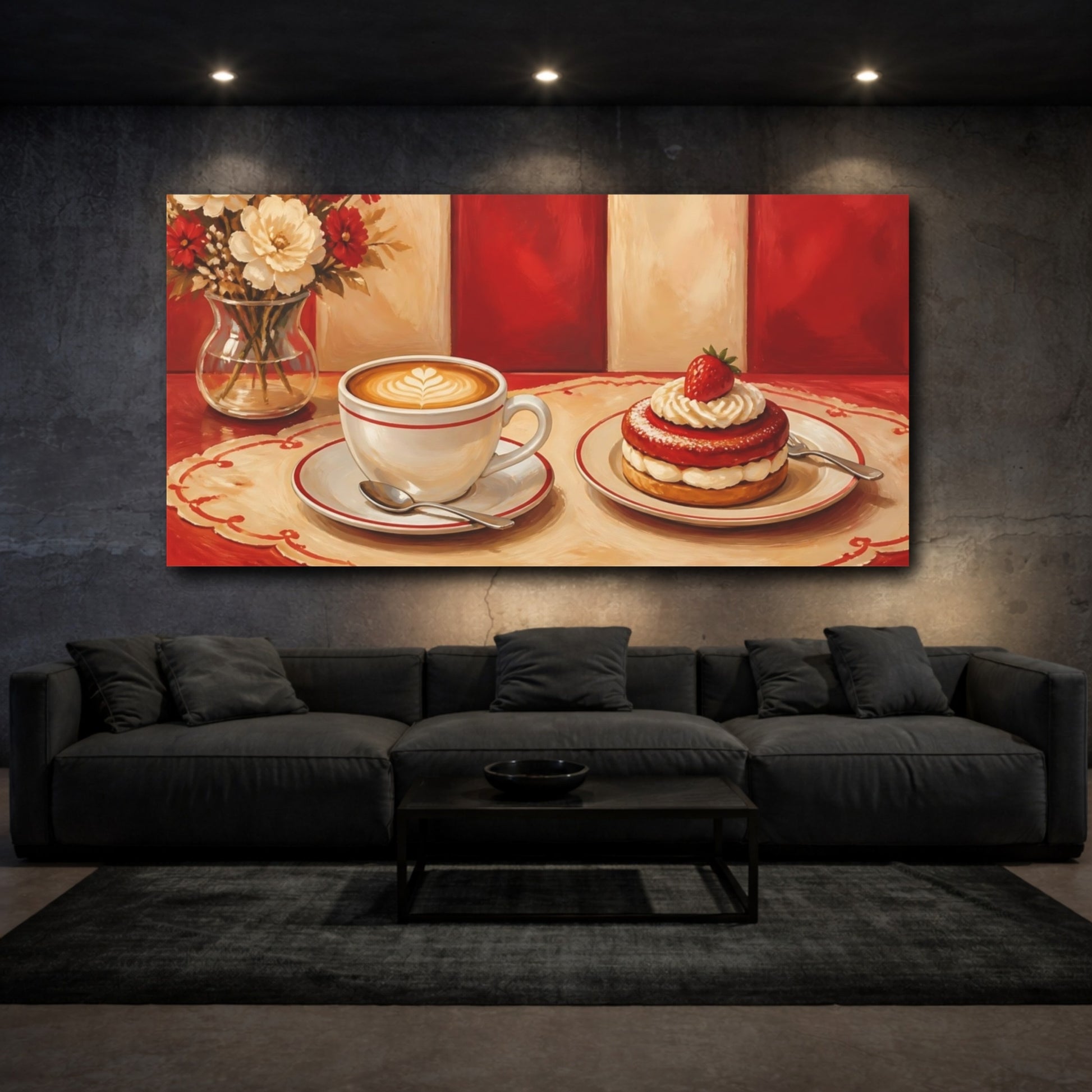 Mockup 3. Latte And Strawberry Pastry shown as canvas print