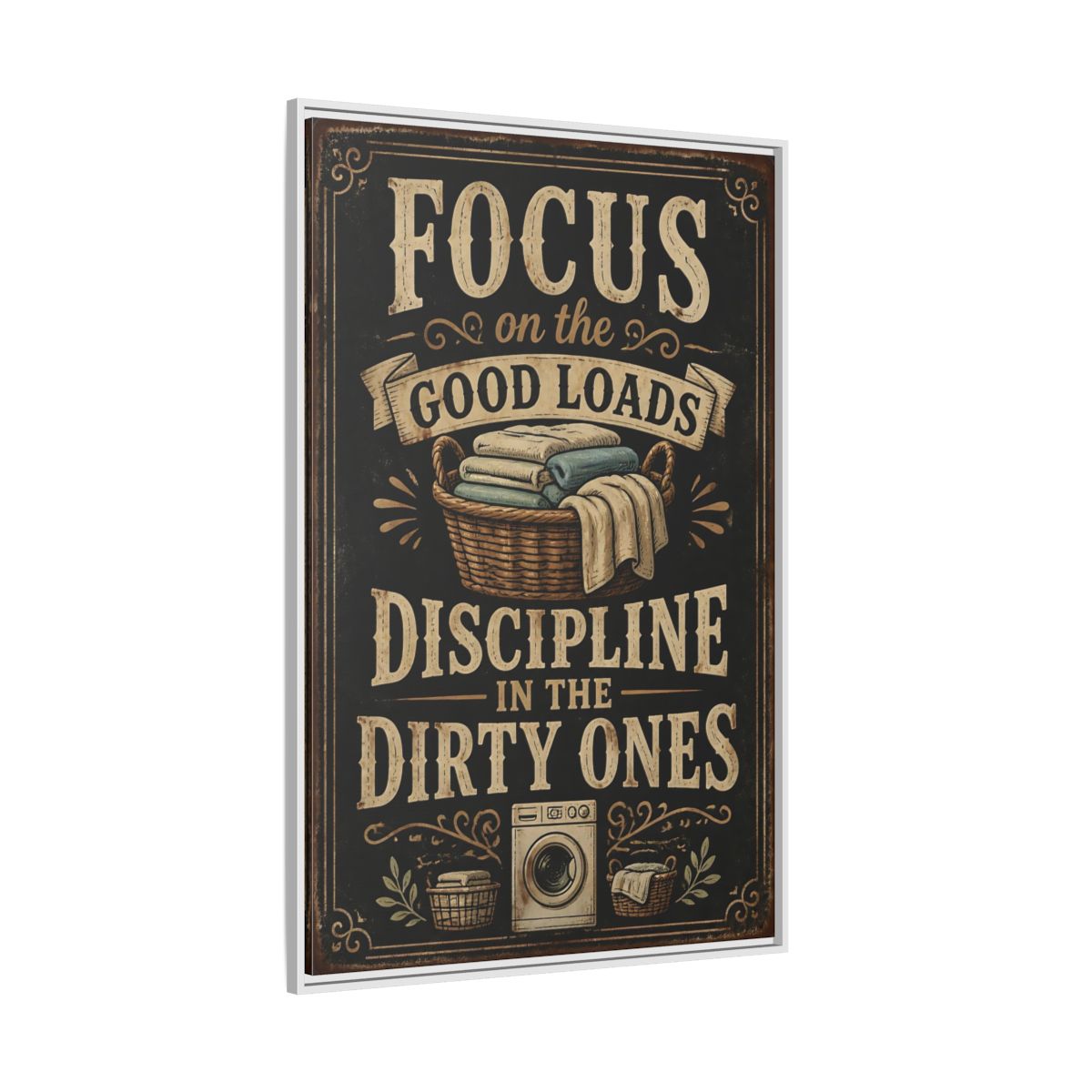 Side Mockup 7. Laundry Quote Sign shown as framed canvas print