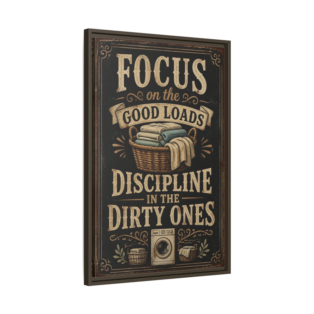 Side Mockup 11. Laundry Quote Sign shown as framed canvas print