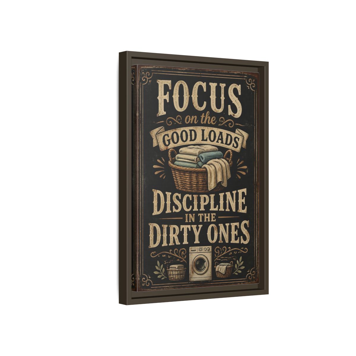 Side Mockup 5. Laundry Quote Sign shown as framed canvas print