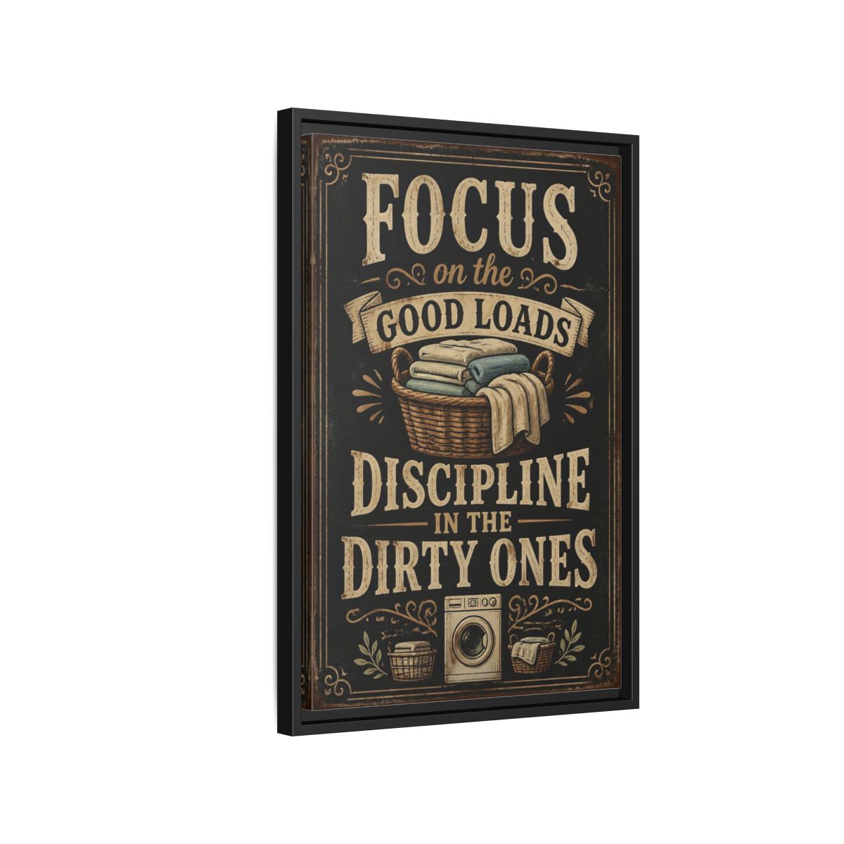 Side Mockup 3. Laundry Quote Sign shown as framed canvas print