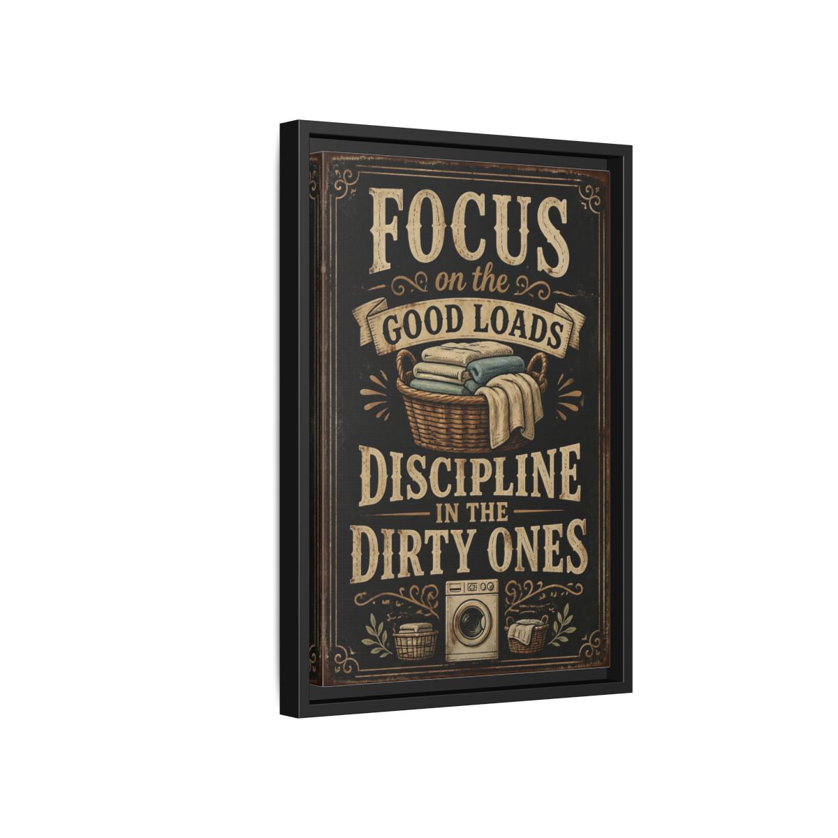 Side Mockup 6. Laundry Quote Sign shown as framed canvas print