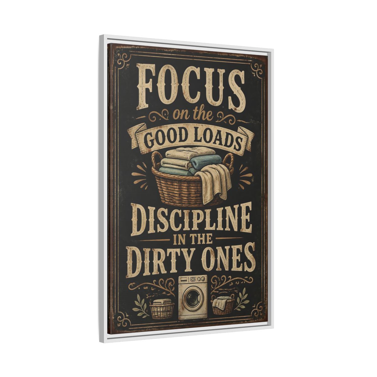 Side Mockup 9. Laundry Quote Sign shown as framed canvas print