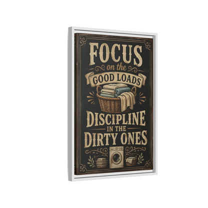 Side Mockup 1. Laundry Quote Sign shown as framed canvas print