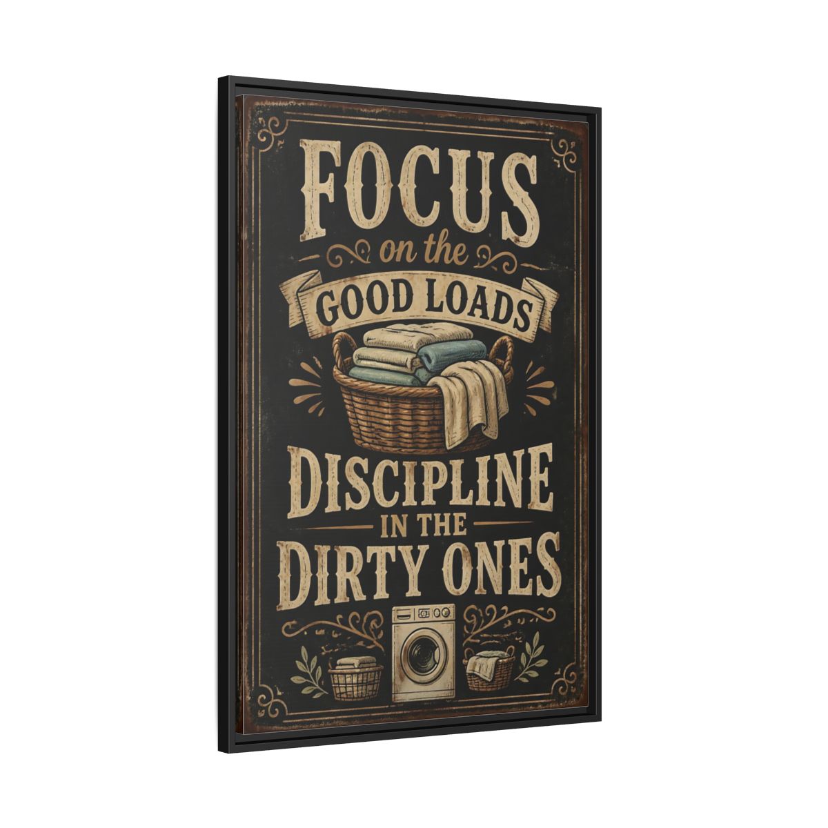 Side Mockup 13. Laundry Quote Sign shown as framed canvas print