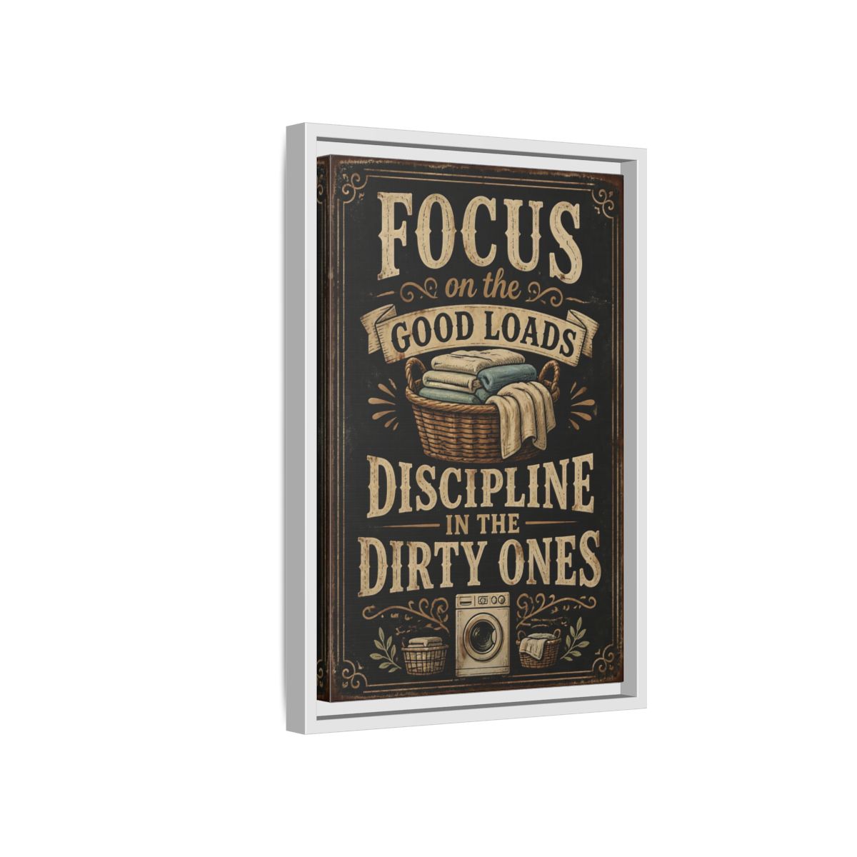 Side Mockup 4. Laundry Quote Sign shown as framed canvas print
