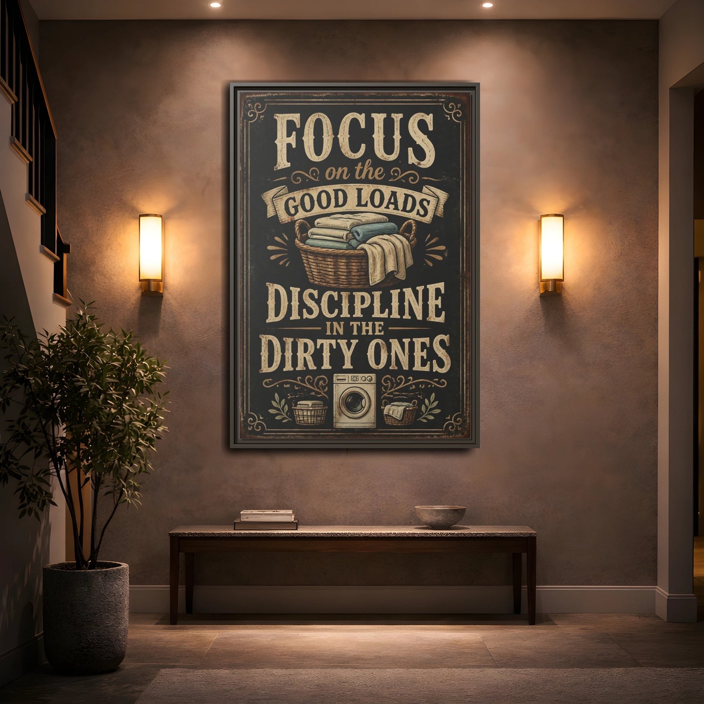 Mockup 2. Laundry Quote Sign shown as framed canvas print