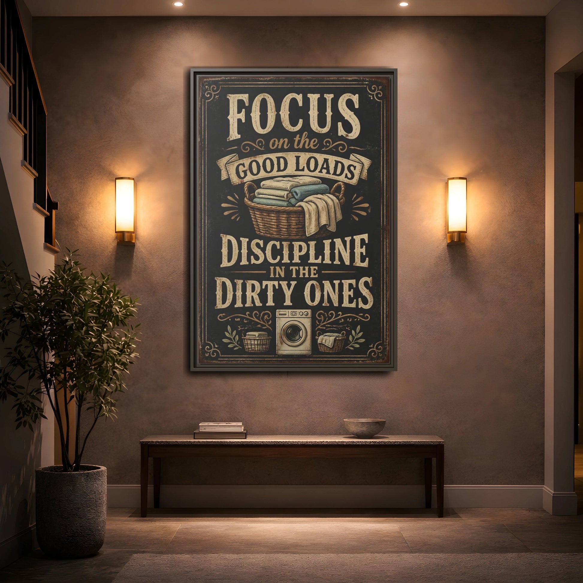 Mockup 2. Laundry Quote Sign shown as framed canvas print