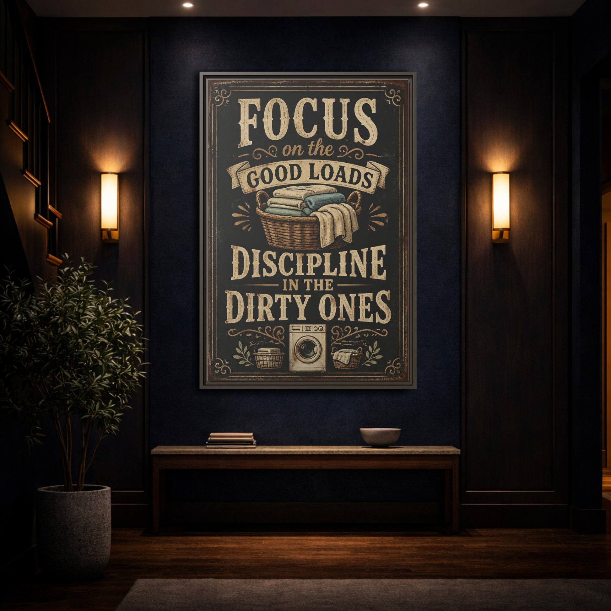 Mockup 4. Laundry Quote Sign shown as framed canvas print