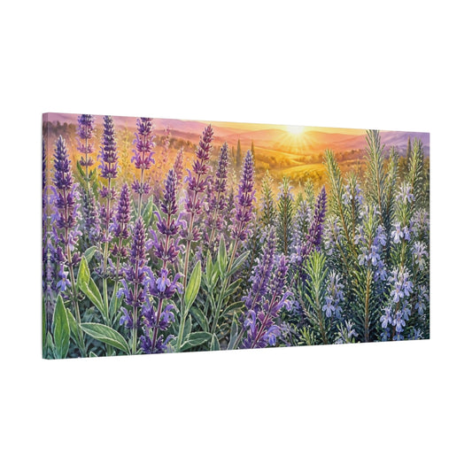 Main Mockup. Lavender And Rosemary Sunrise shown as canvas print