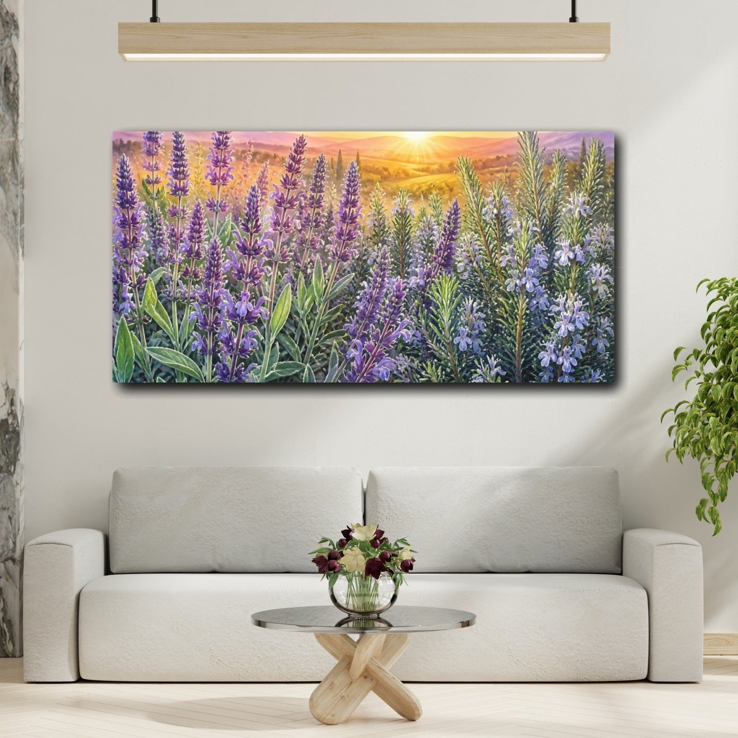 Mockup 2. Lavender And Rosemary Sunrise shown as canvas print