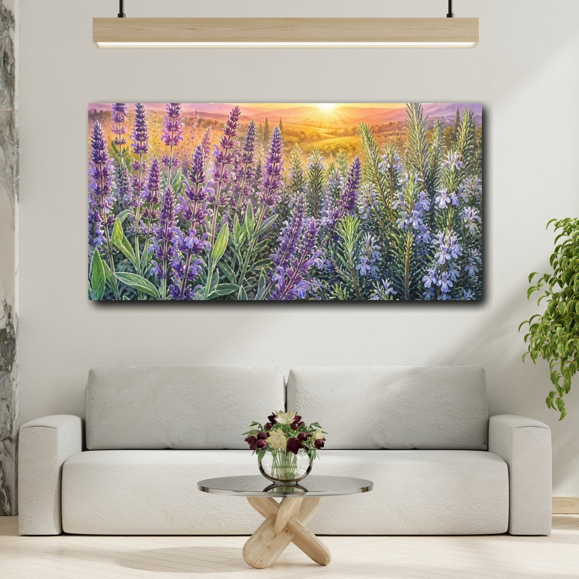 Mockup 2. Lavender And Rosemary Sunrise shown as canvas print
