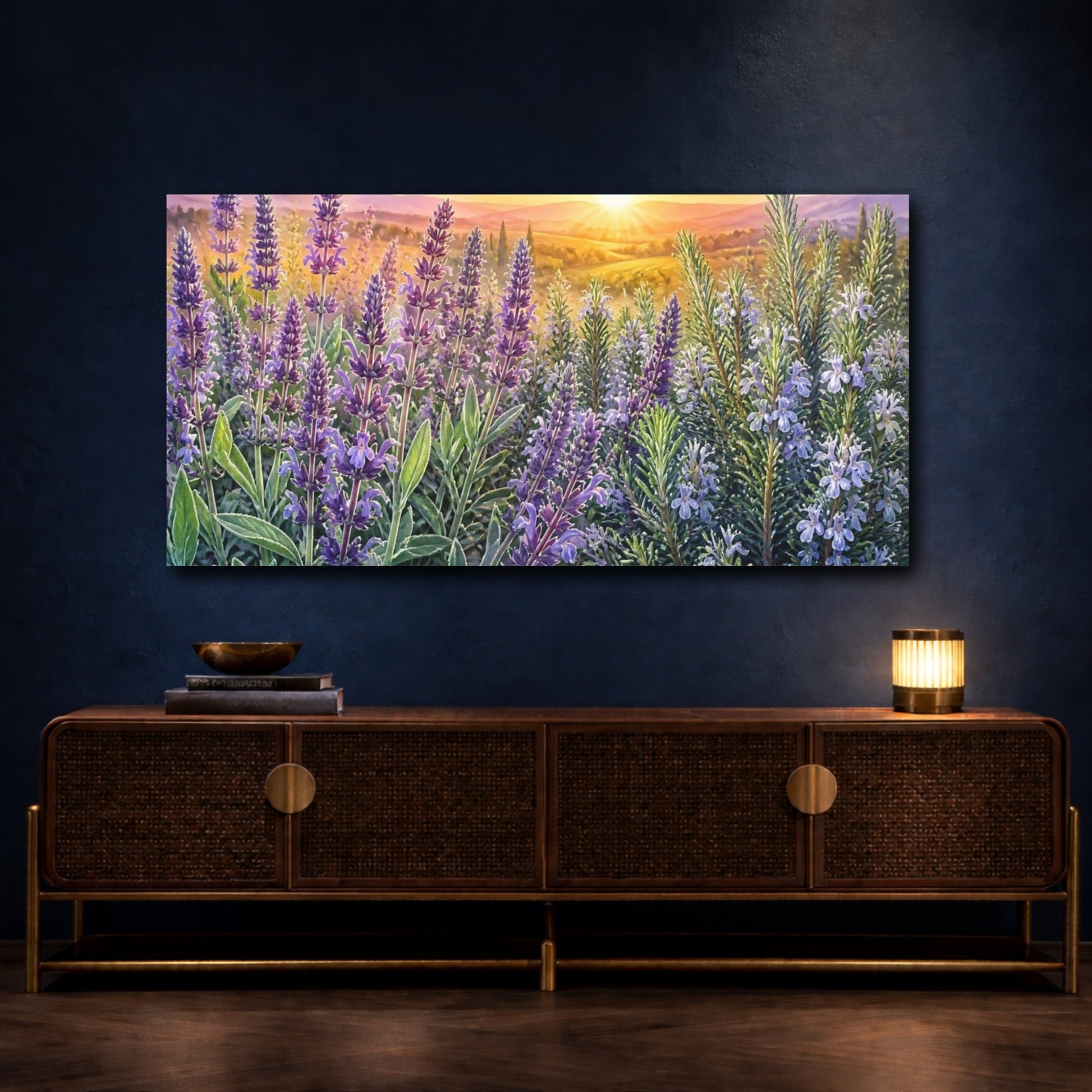 Mockup 4. Lavender And Rosemary Sunrise shown as canvas print