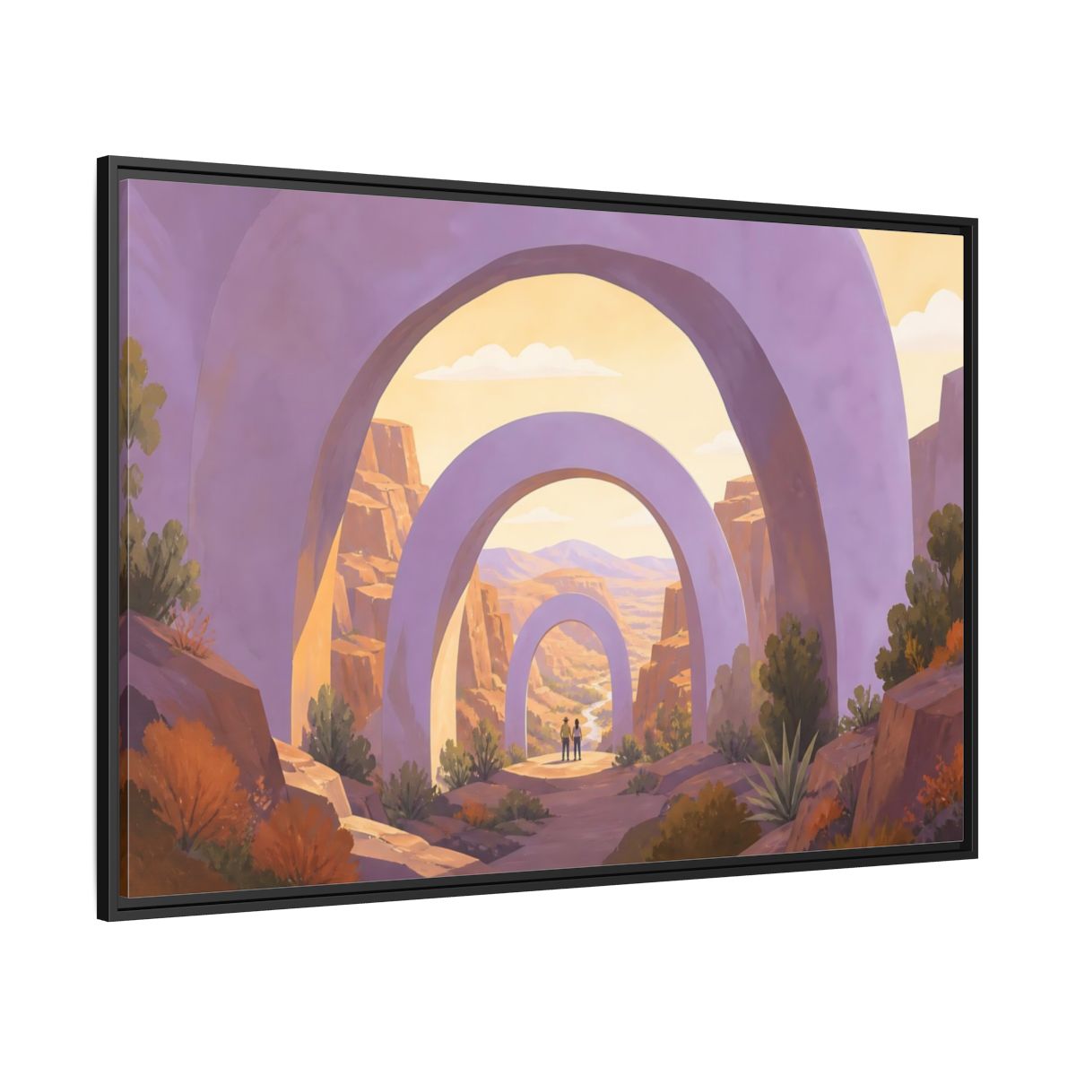 Side Mockup 12. Lavender Arches Over Canyon shown as framed canvas print