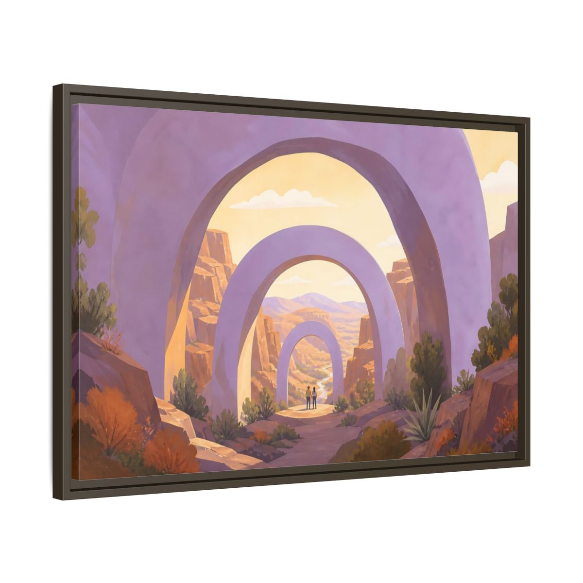 Side Mockup 11. Lavender Arches Over Canyon shown as framed canvas print
