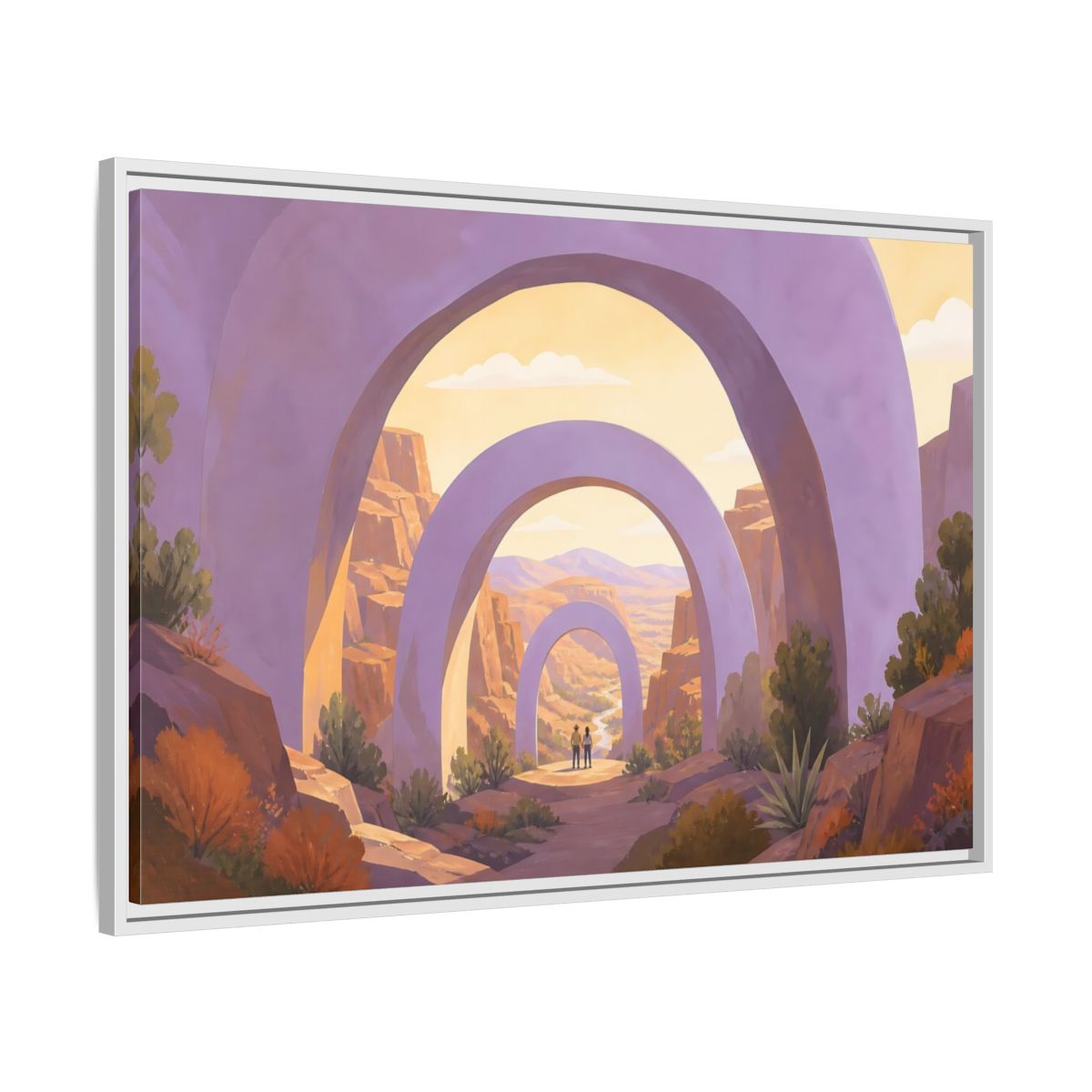 Side Mockup 9. Lavender Arches Over Canyon shown as framed canvas print