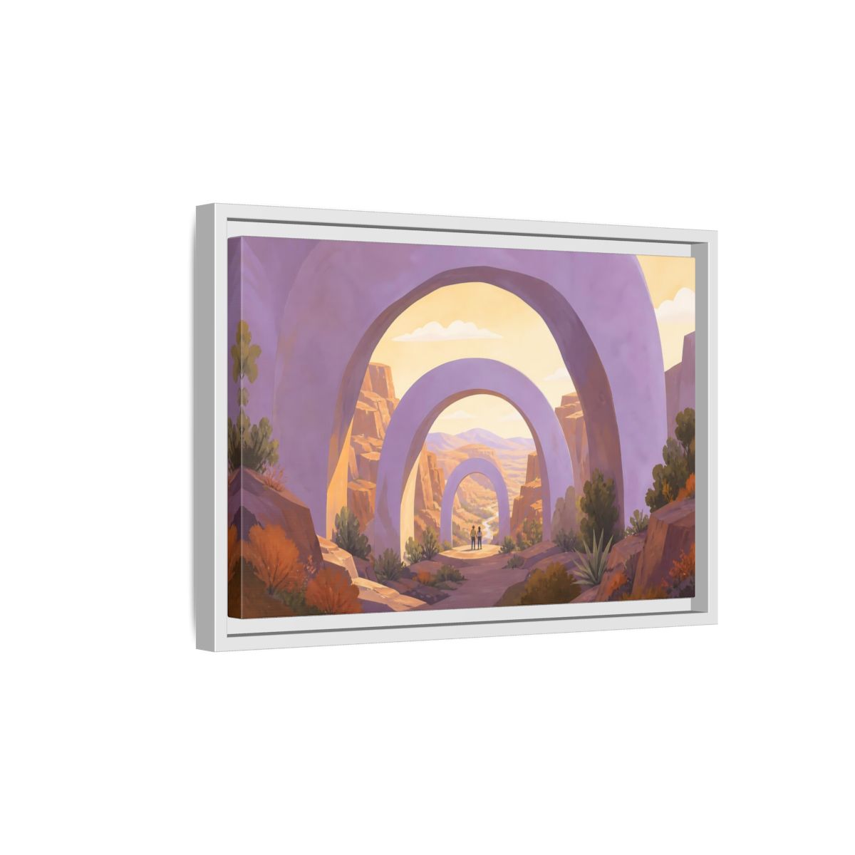Side Mockup 4. Lavender Arches Over Canyon shown as framed canvas print