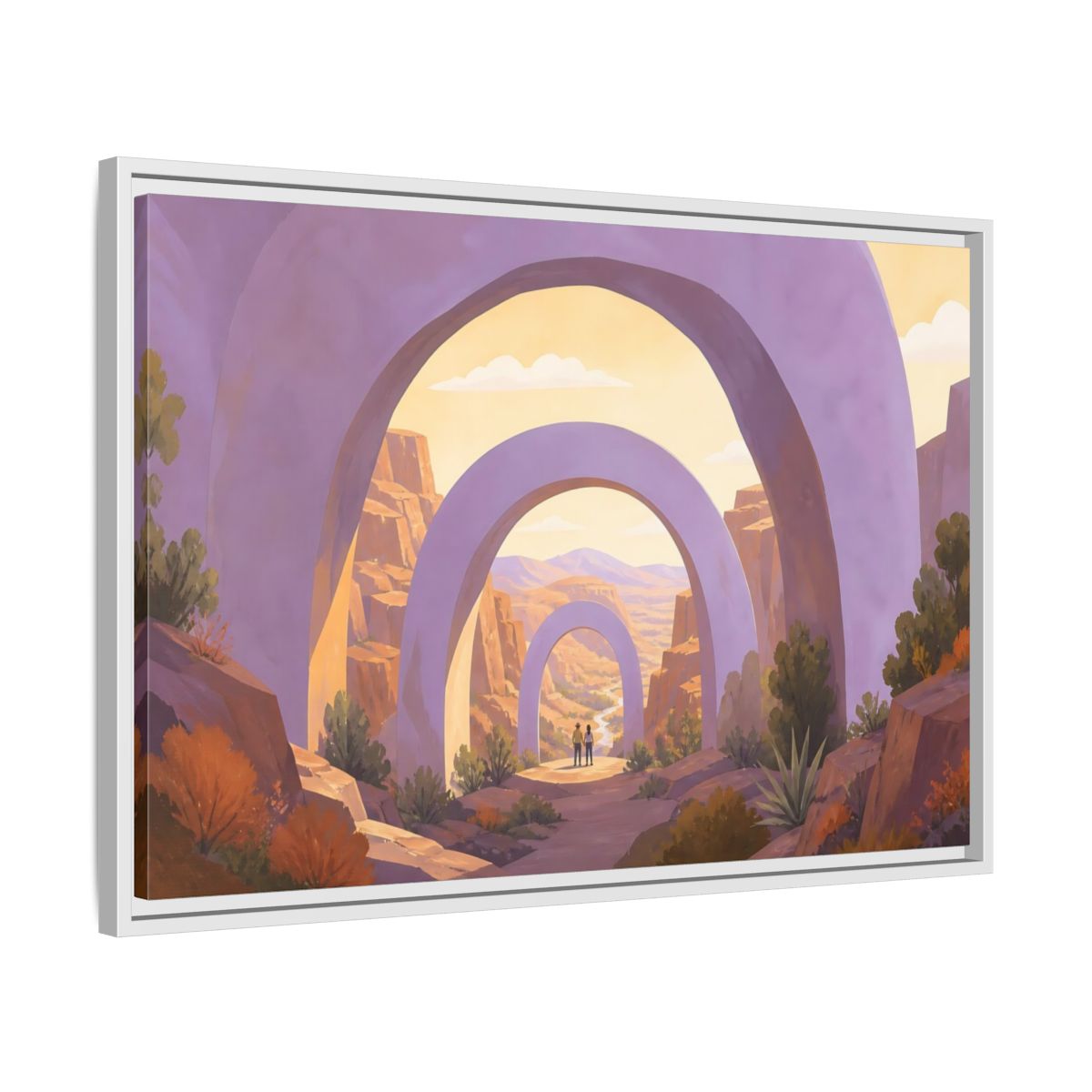 Side Mockup 10. Lavender Arches Over Canyon shown as framed canvas print