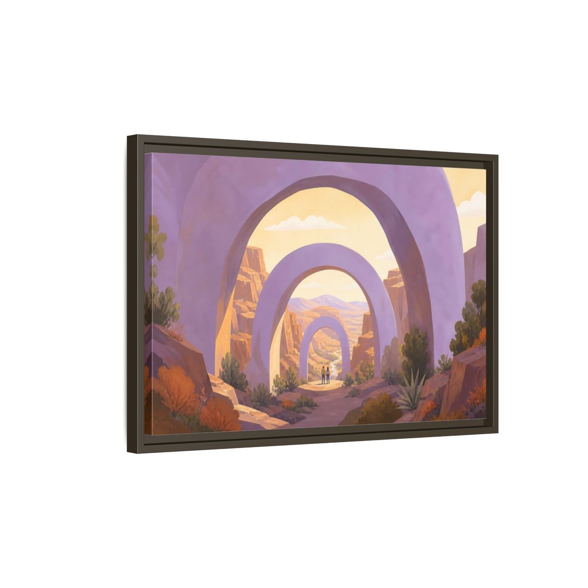 Side Mockup 2. Lavender Arches Over Canyon shown as framed canvas print