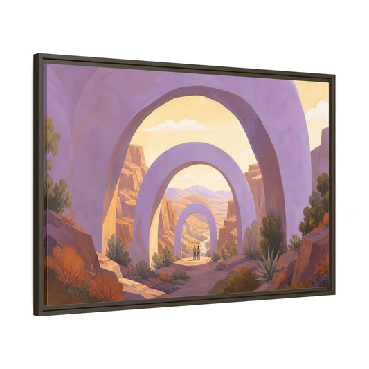 Main Mockup. Lavender Arches Over Canyon shown as framed canvas print