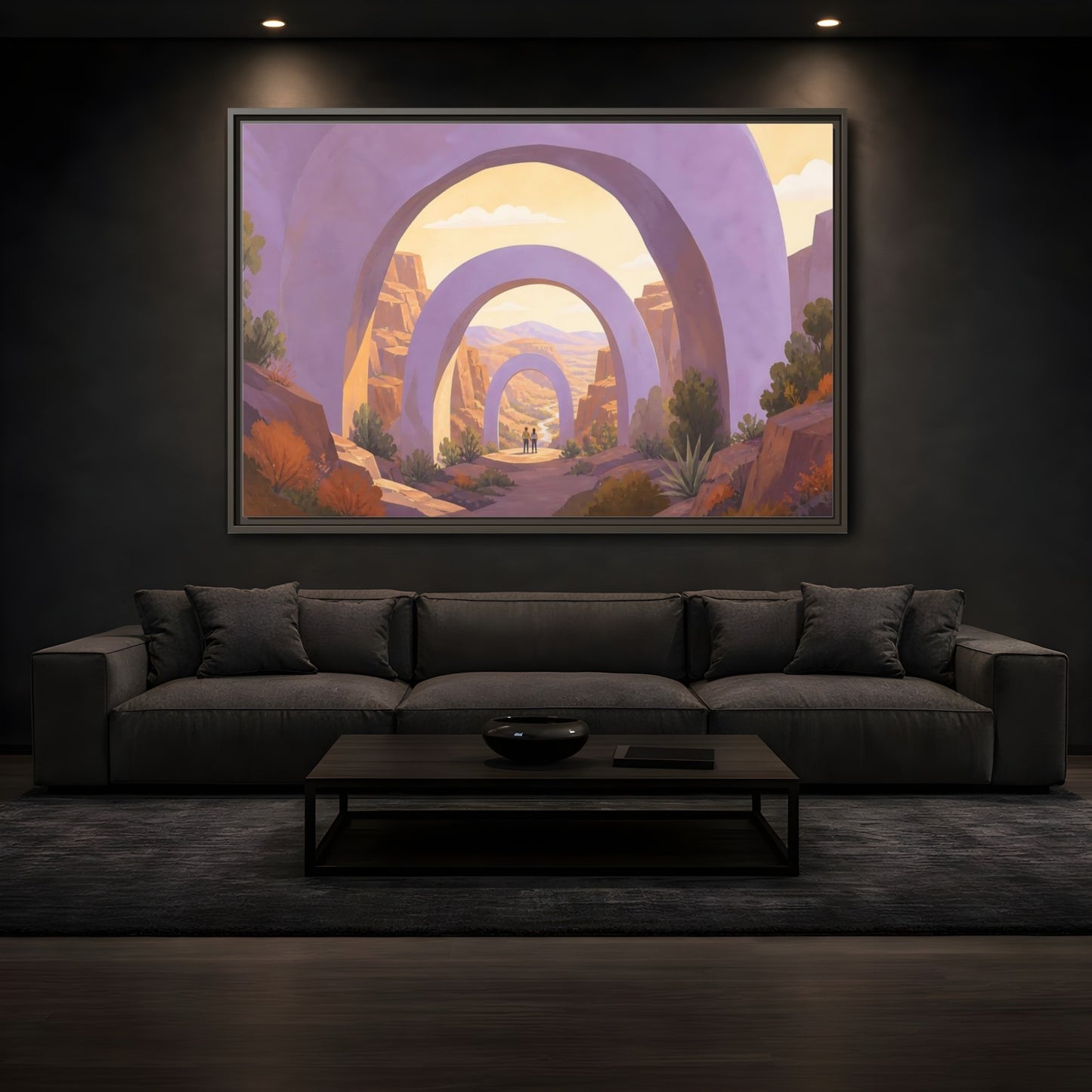 Mockup 3. Lavender Arches Over Canyon shown as framed canvas print