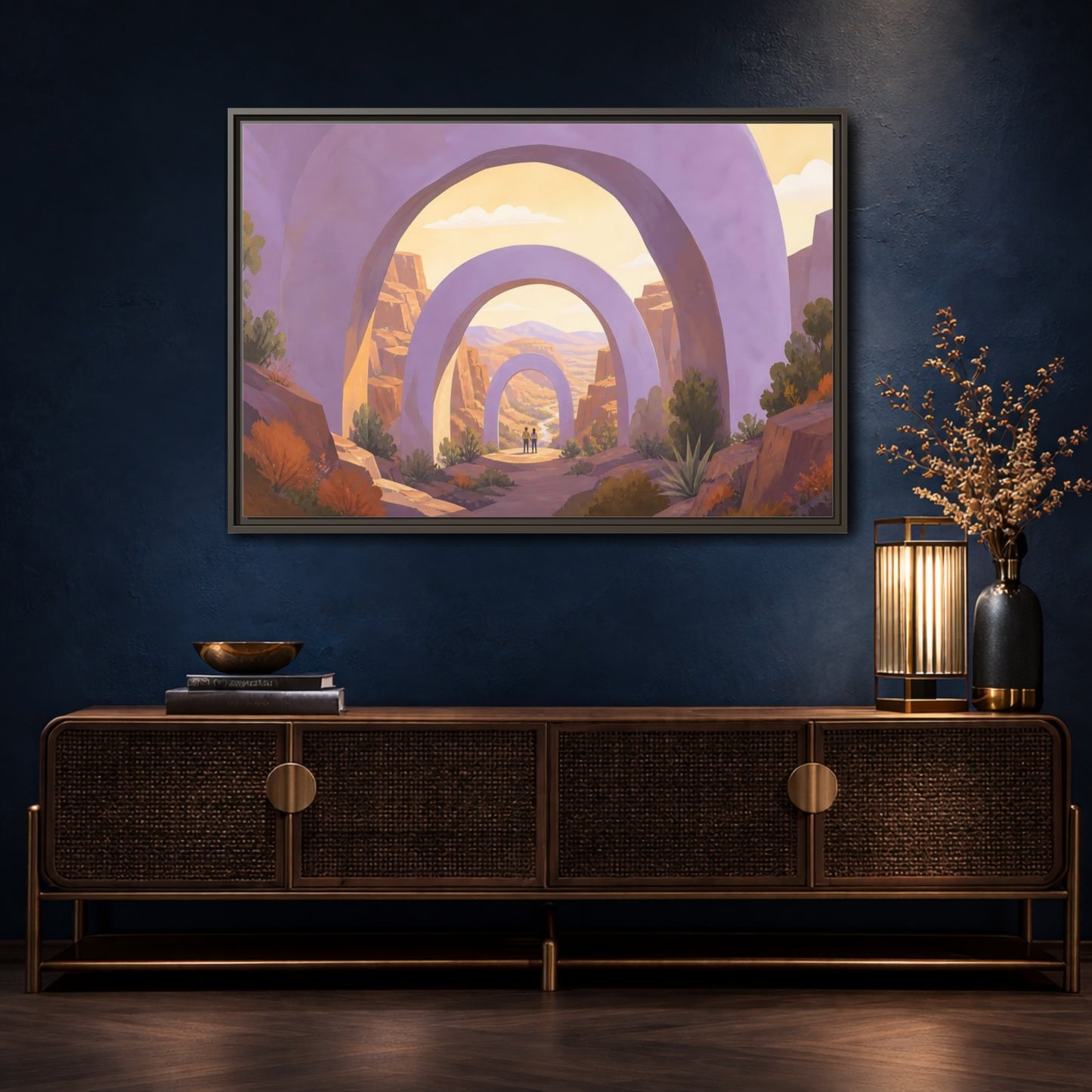 Mockup 4. Lavender Arches Over Canyon shown as framed canvas print