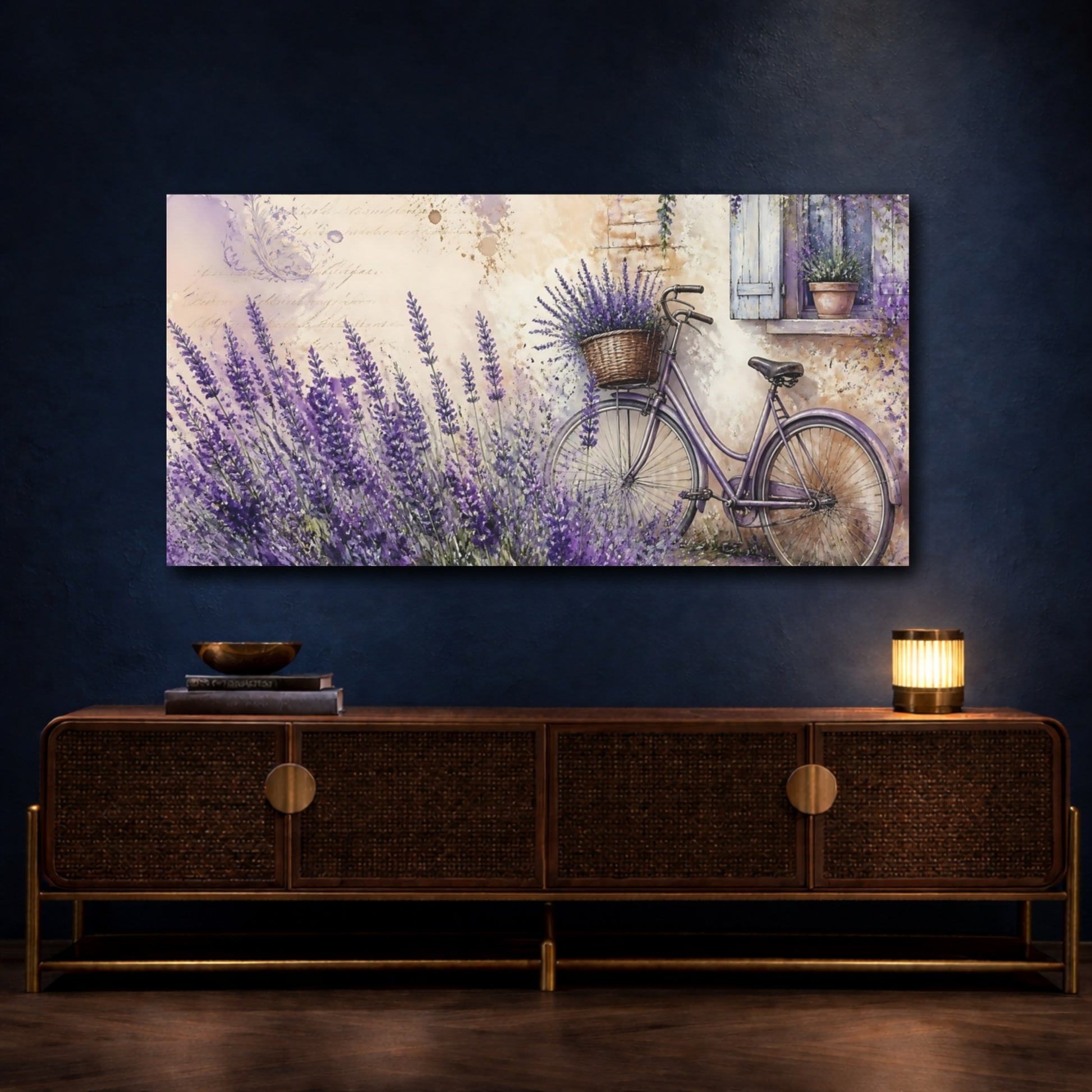 Mockup 4. Lavender Bicycle By Window shown as canvas print