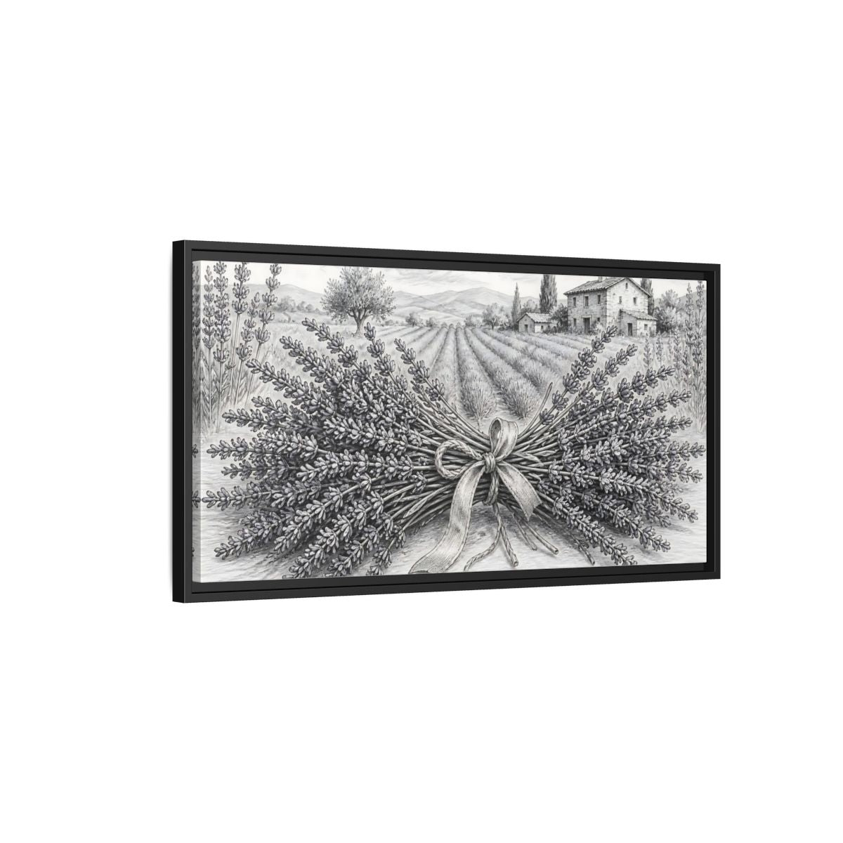 Side Mockup 2. Lavender Farmhouse Bouquet shown as framed canvas print