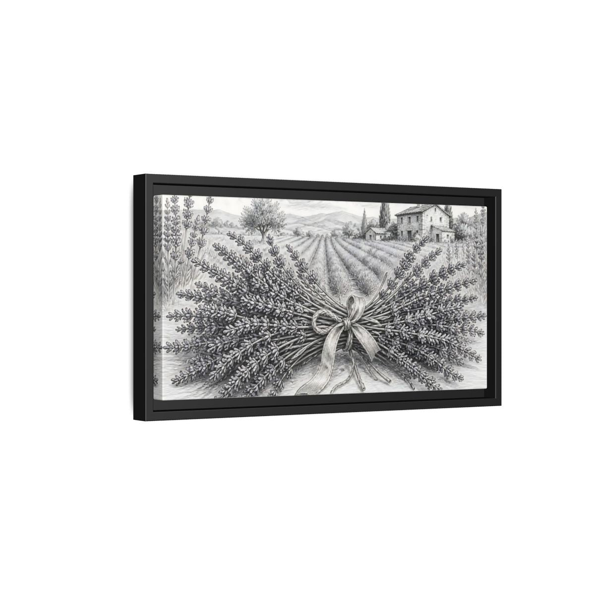 Side Mockup 8. Lavender Farmhouse Bouquet shown as framed canvas print