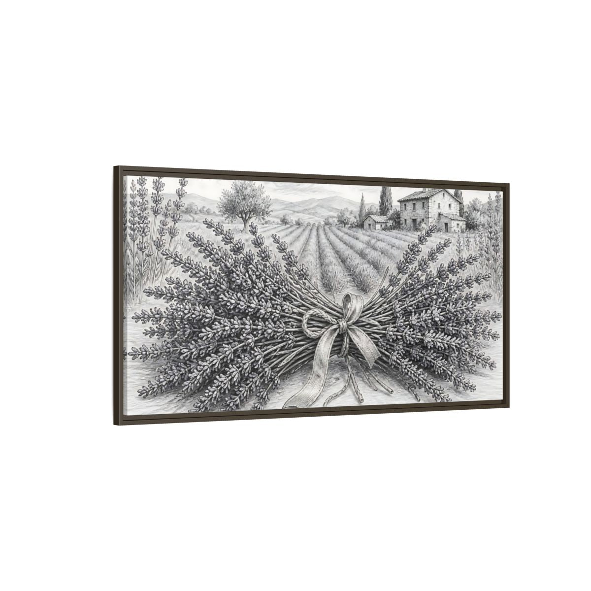 Side Mockup 4. Lavender Farmhouse Bouquet shown as framed canvas print