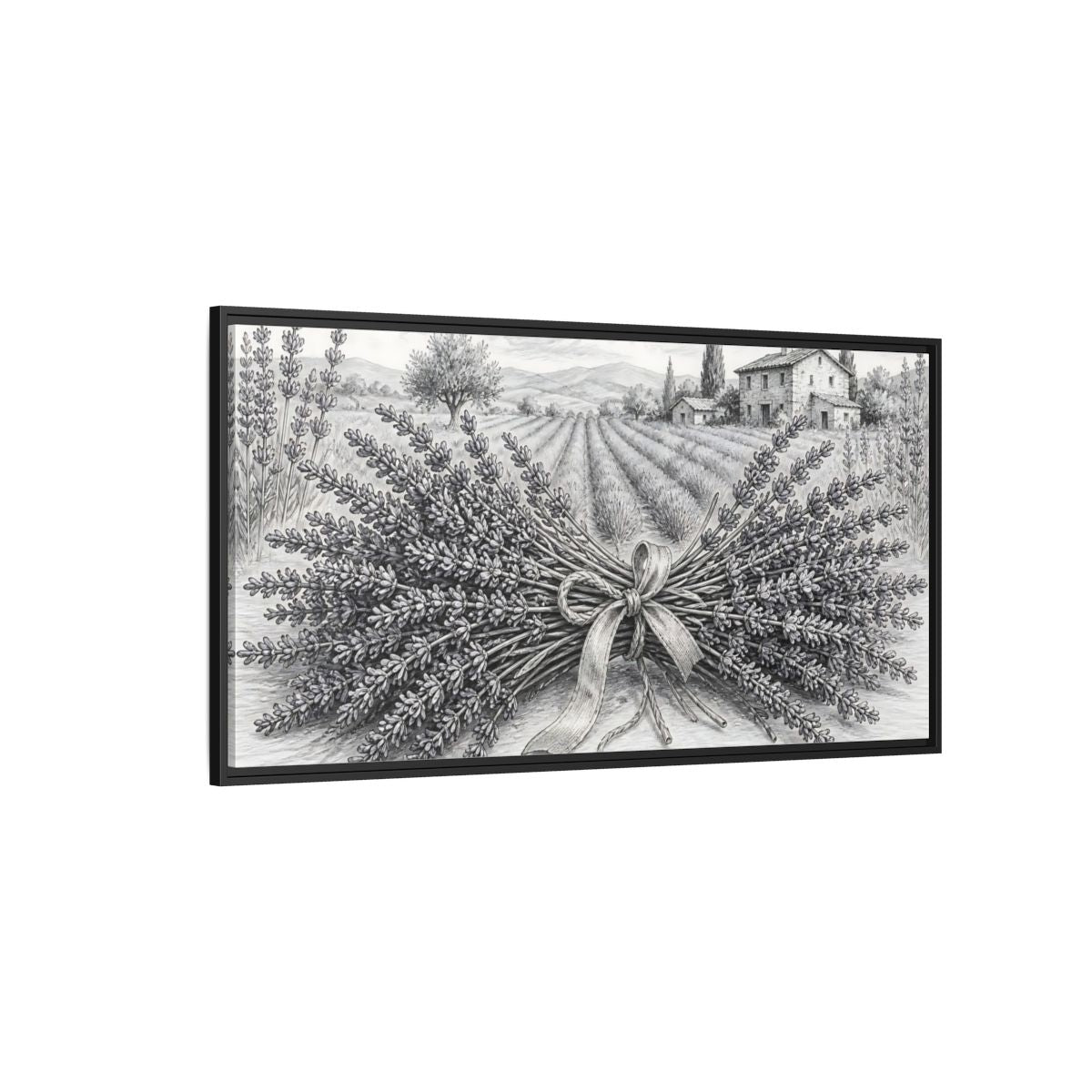 Side Mockup 5. Lavender Farmhouse Bouquet shown as framed canvas print