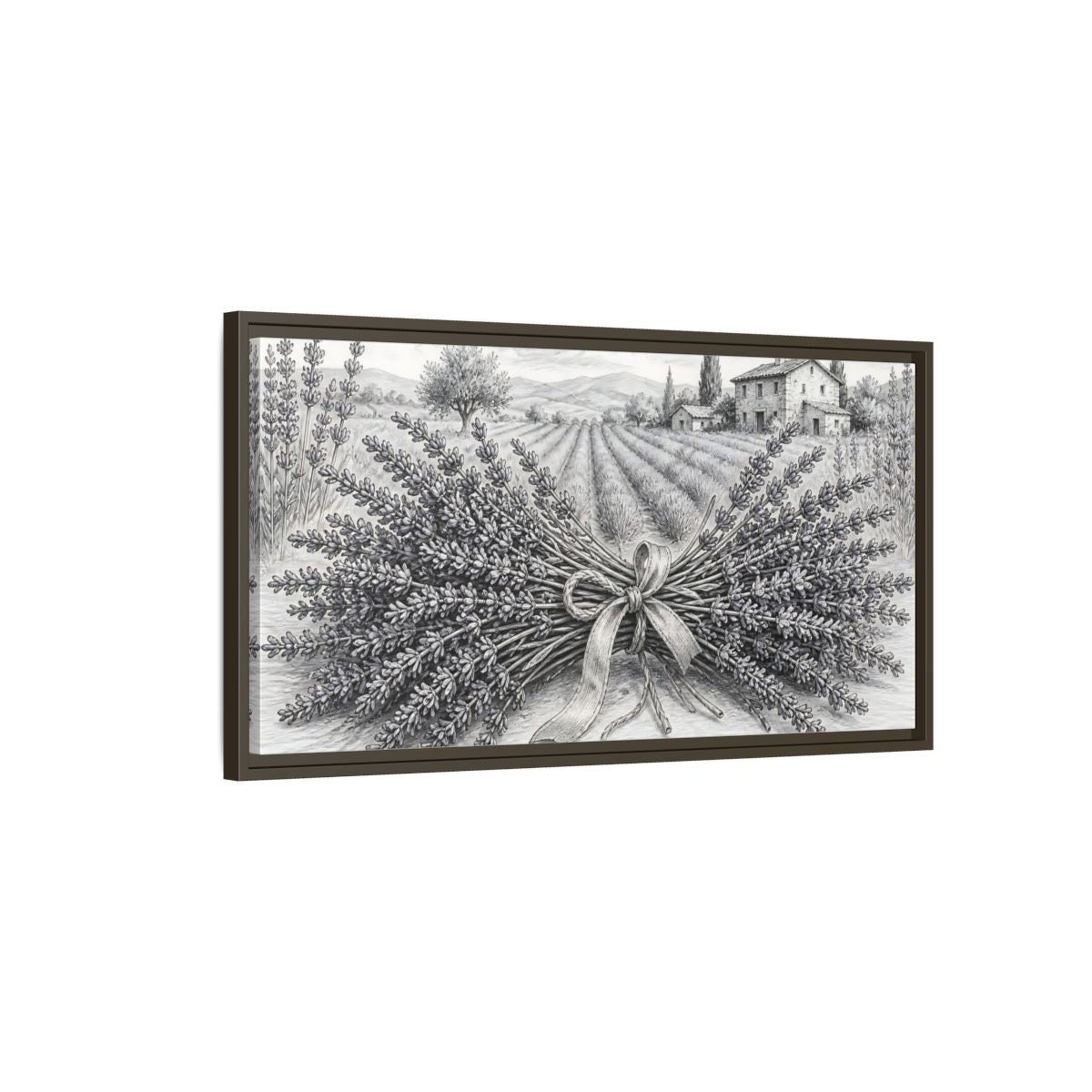 Main Mockup. Lavender Farmhouse Bouquet shown as framed canvas print