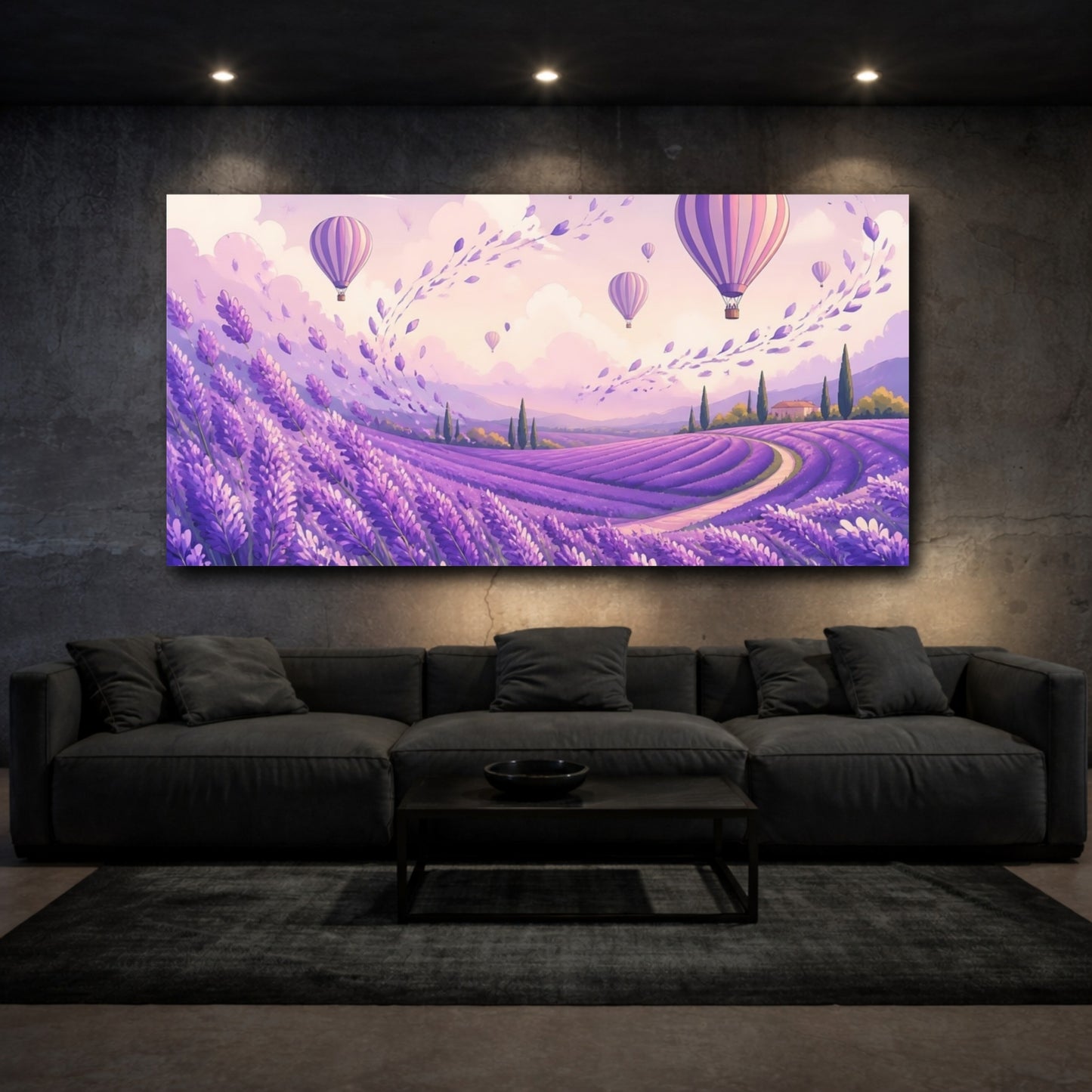 Mockup 3. Lavender Fields & Balloons shown as canvas print