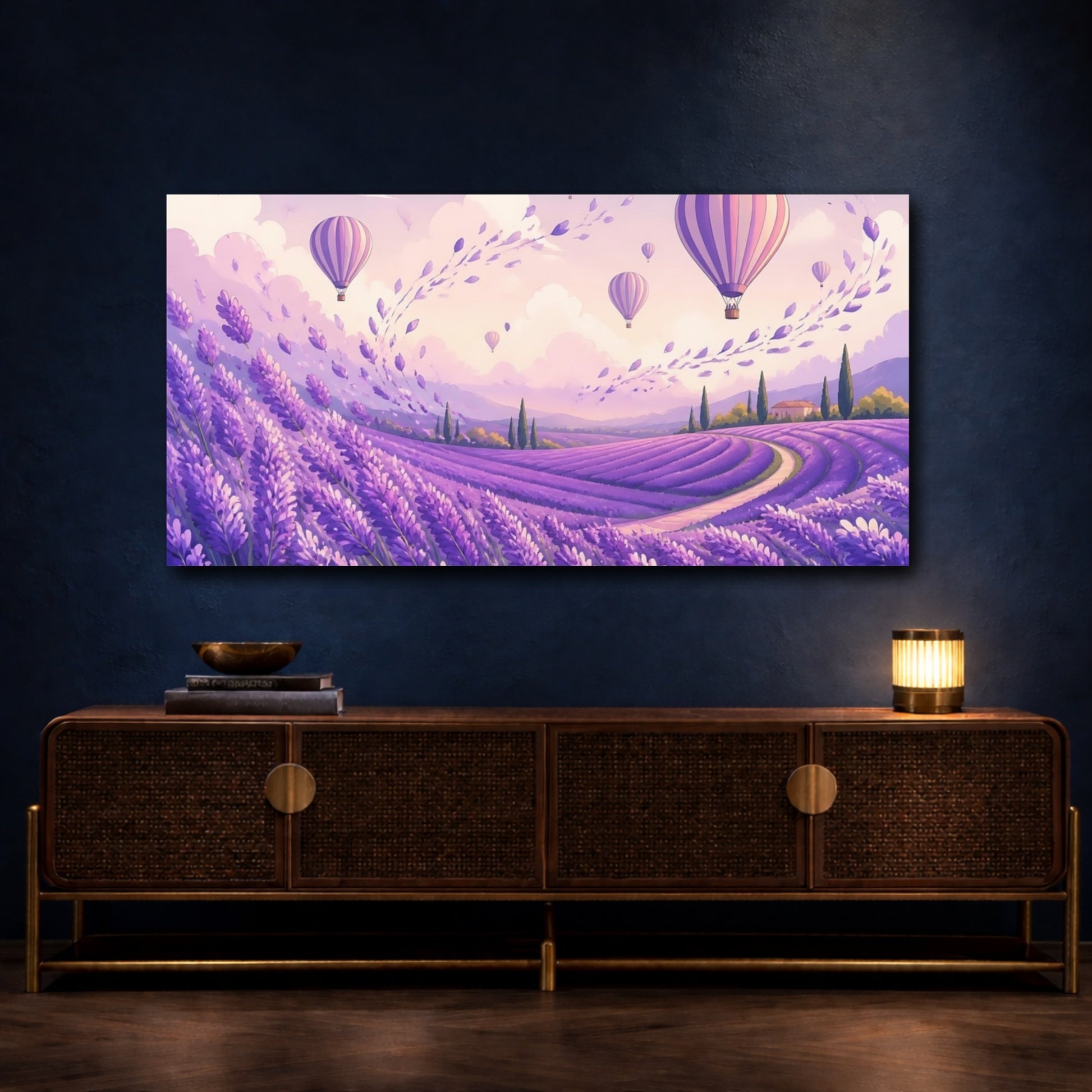 Mockup 4. Lavender Fields & Balloons shown as canvas print