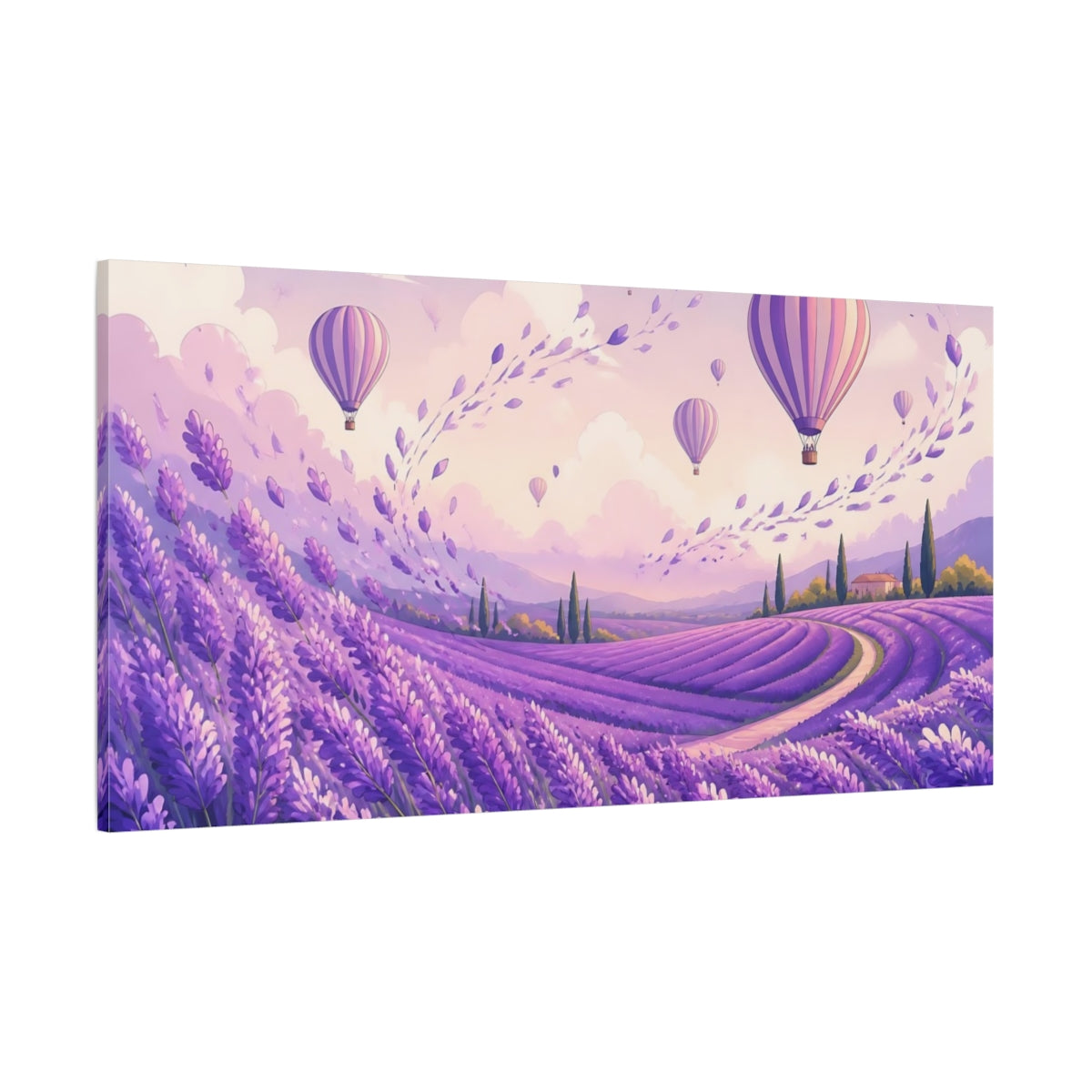 Side Mockup 2. Lavender Fields & Balloons shown as canvas print