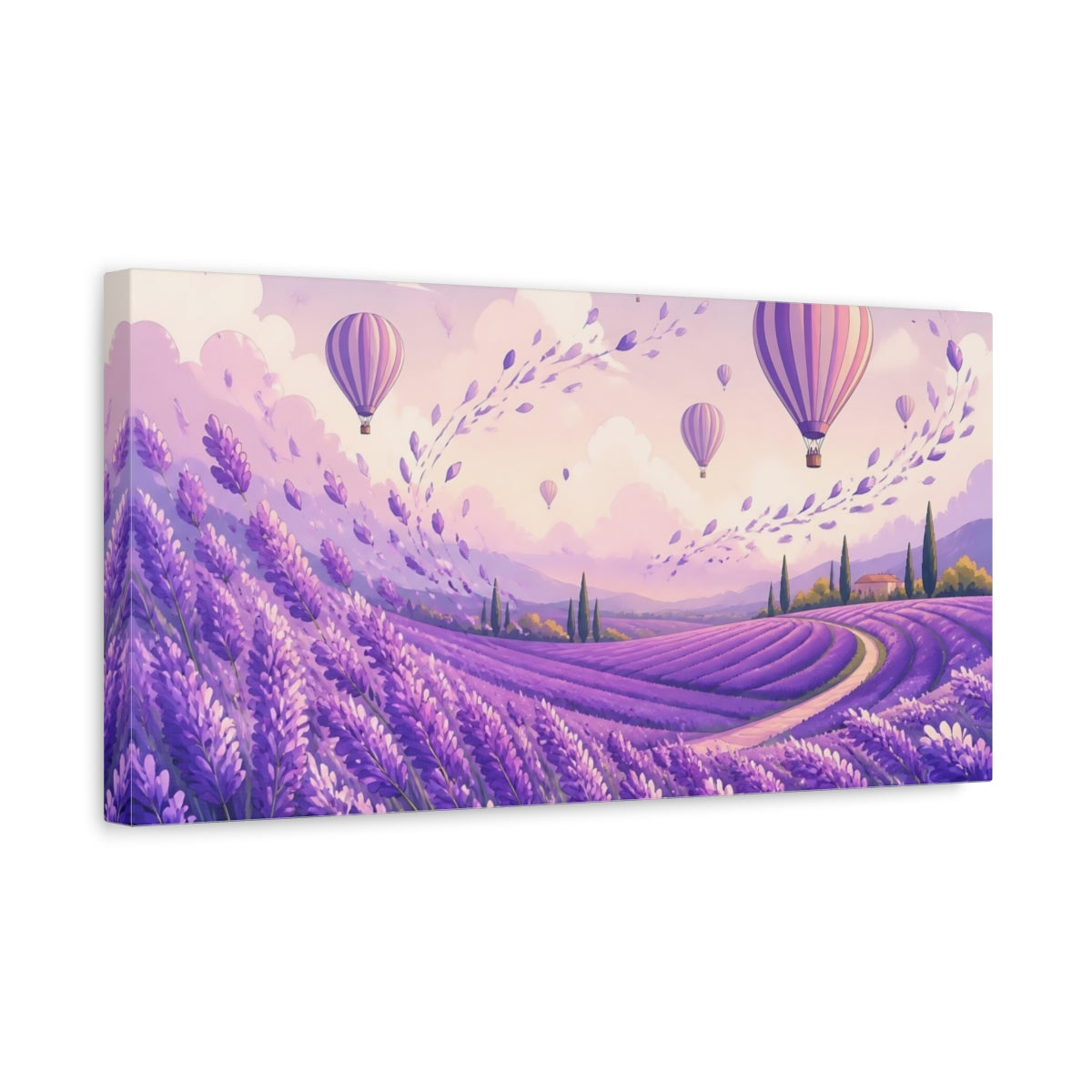 Side Mockup 3. Lavender Fields & Balloons shown as canvas print